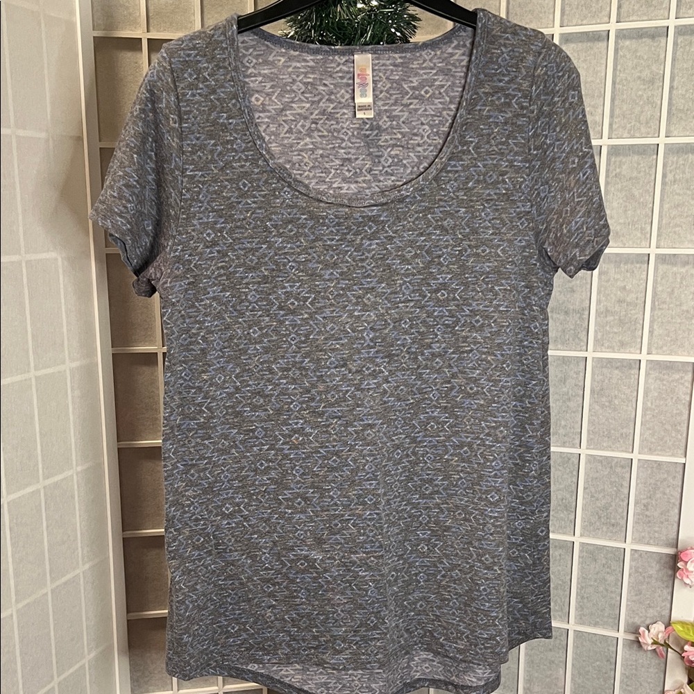 LuLaRoe Blue and Gray Patterned Short Sleeve Top